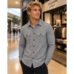 Abercrombie & Fitch Muscle Fit Gray Button Shirt Men's Large Slim Casual Pockets